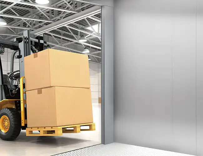 A painted steel freight lift cabin design