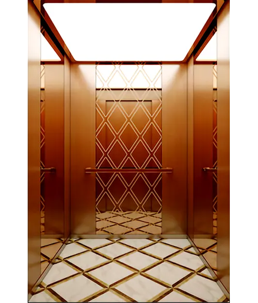 A Stylish Golden Wall Patterned Passenger Elevator.