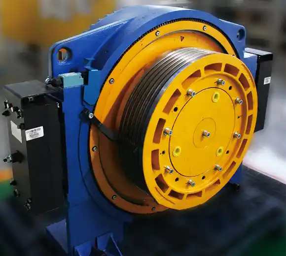 blue & yellow color traction machine for elevator